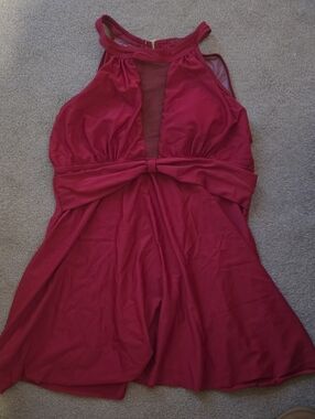 Women’s Red Halter Fit-and-Flare Swim Dress